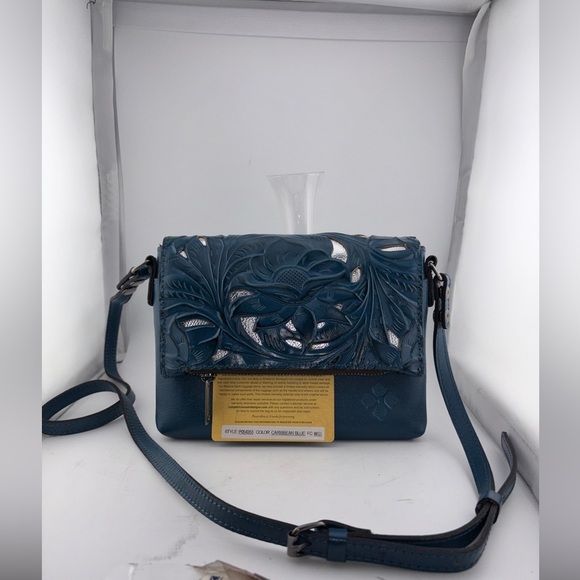 NWT Patricia Nash Vallata Mirage Blue Tooled Leather Crossbody Shoulder Bag​ - Picture 7 of 13